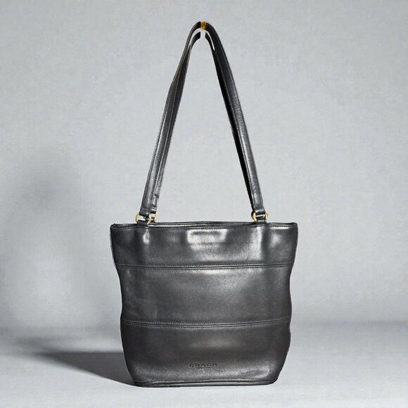 Coach Handbags - Coach vintage Black Leather Tote Bag With Dual Top Handles & Zippered Compartmen